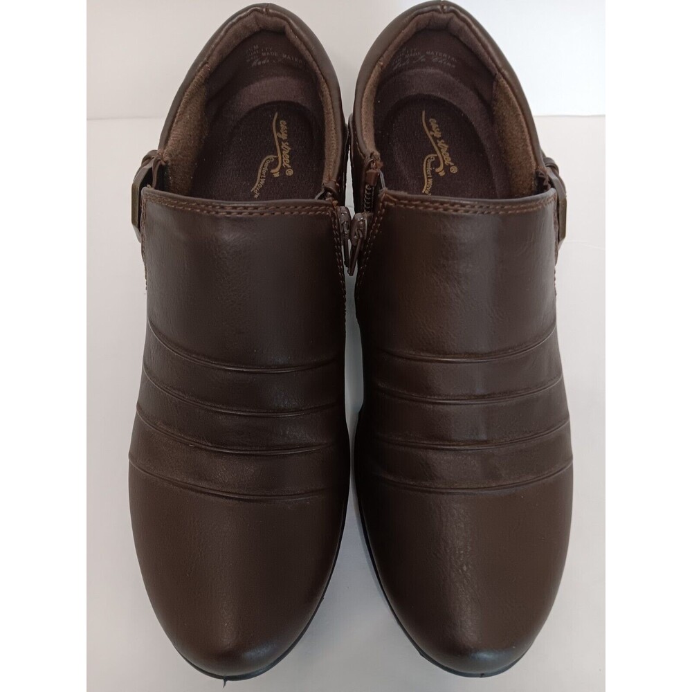 Easy Street Comfort Wave Womens Brown Faux Leather Booties w Buckles & Zips 7.5M